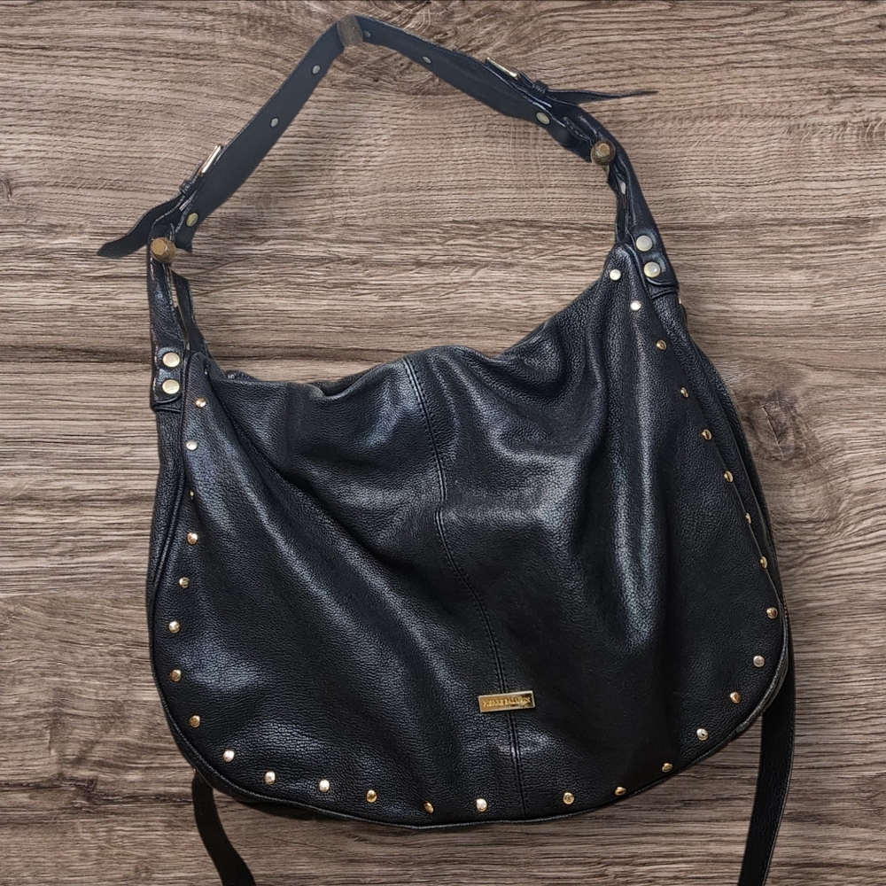 Pierre Balmain Black Pebbled Leather Purse Oversized Studded Italy RIP IN LINER